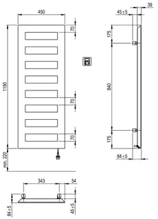 SCALIDO-Designbadheizkörper D1-E Elektro BH 1190mm BL450 mm RAL 9016 weiß – Bild 2