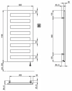 SCALIDO-Designbadheizkörper D1-E Elektro BH 1190mm BL600 mm schwarz matt – Bild 2
