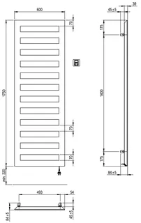 SCALIDO-Designbadheizkörper D1-E Elektro BH 1750mm BL600 mm Farbkategorie 2 – Bild 2