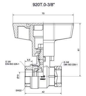 comfort-Heizungskugelhahn DN 10 (3/8") IG leichtes Modell mit Iso-T-Griff Ms/vn – Bild 2