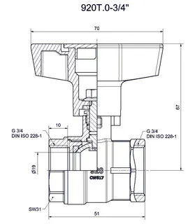 comfort-Heizungskugelhahn DN 20 (3/4") IG leichtes Modell mit Iso-T-Griff Ms/vn – Bild 2