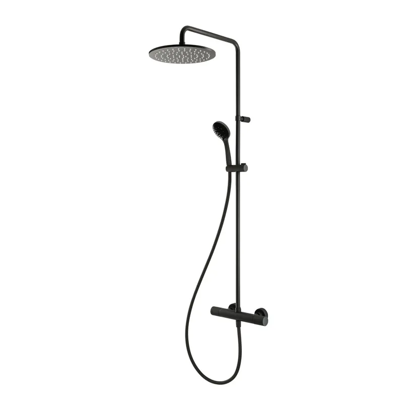 LIVING SPA Duschsäule RB 250mm rund Multihandbrause Schwarz matt