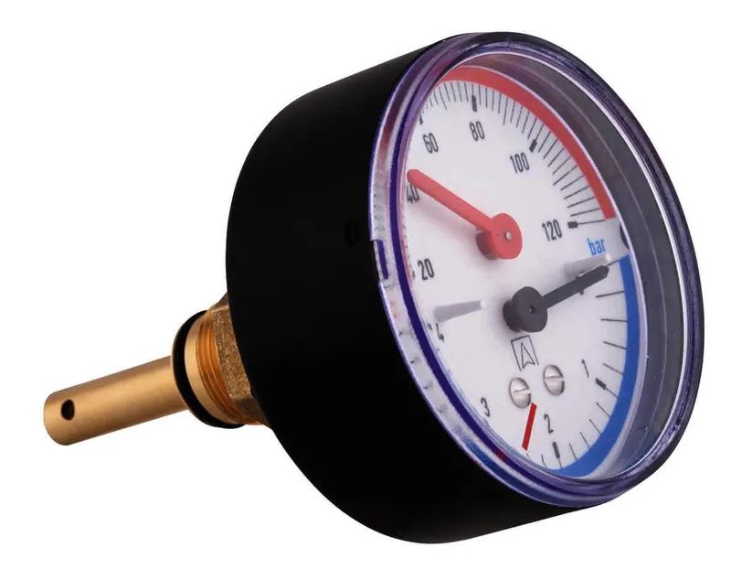 AFRISO Thermo-Manometer TM 80 20/120C 0/4bar G1/2B ax m.Ventil/Adapter