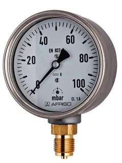 AFRISO Kapselfeder-Standardmanometer KP100 0/25mbar G1/2B rad Kl.1,6 D401