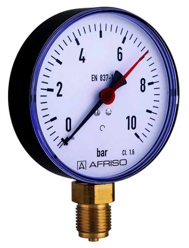AFRISO Rohrfeder-Standardmanometer RF100 0/10bar G1/2B rad Kl.1,6 D201