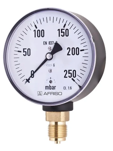 AFRISO Kapselfeder-Standardmanometer KP63 0/100mbar G1/4B rad Kl.1,6 D201