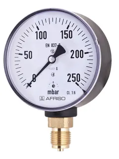 AFRISO Kapselfeder-Standardmanometer KP63 0/100mbar G1/4B rad Kl.1,6 D201