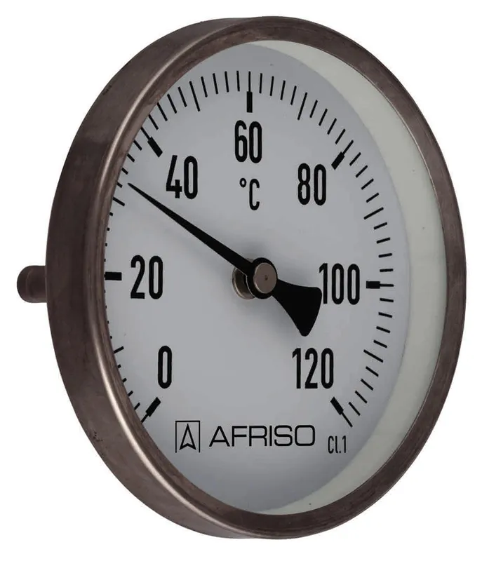 AFRISO Bimetall-Edelstahlthermometer BiTh100E 0/120C 100mm glatt ax D312