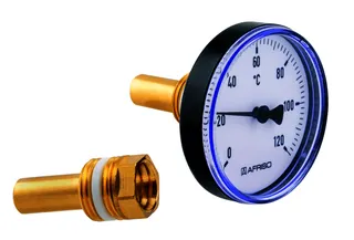 AFRISO Bimetall-Thermometer BiTh 100 K 0/120C 63mm G1/2B ax Kl.2