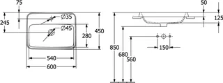 Villeroy & Boch EinbWT Architectura 600x450mm re-eckig 1HL. m ÜL US n gl weAlpin – Bild 3