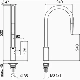 Dornbracht EHM Pull-down mit Brausefunktion TARA ULTRA 33870875 Platin – Bild 3