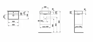 HWB K-LAUFEN 340x450x140 1 Hahnloch mit Überlauf Standardablauf weiß – Bild 2