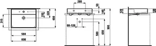 Aufsatz-Waschtisch K-LAUFEN 460x600x145 1 Hahnloch mit Überlauf weiß – Bild 2