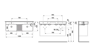 Laufen DWT VAL 420x12000x155 ohne Hahnloch mit Überlauf Ablg. mittig weiß – Bild 2