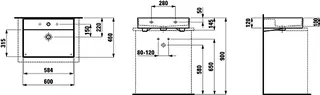 Aufsatz-Waschtisch K-LAUFEN 460x600x145 ohne Hahnloch mit Überlauf schwarz matt – Bild 2
