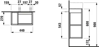 WTU K-LAUFEN 270x440x600 1Tür rechts Regal links P/P f.WT H815334 senfgelb – Bild 2