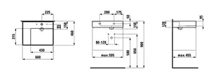 Waschtisch K-LAUFEN 460x600x150 3 Hlo.Ül. versteckter Abl. Ablg. links grau ma. – Bild 2