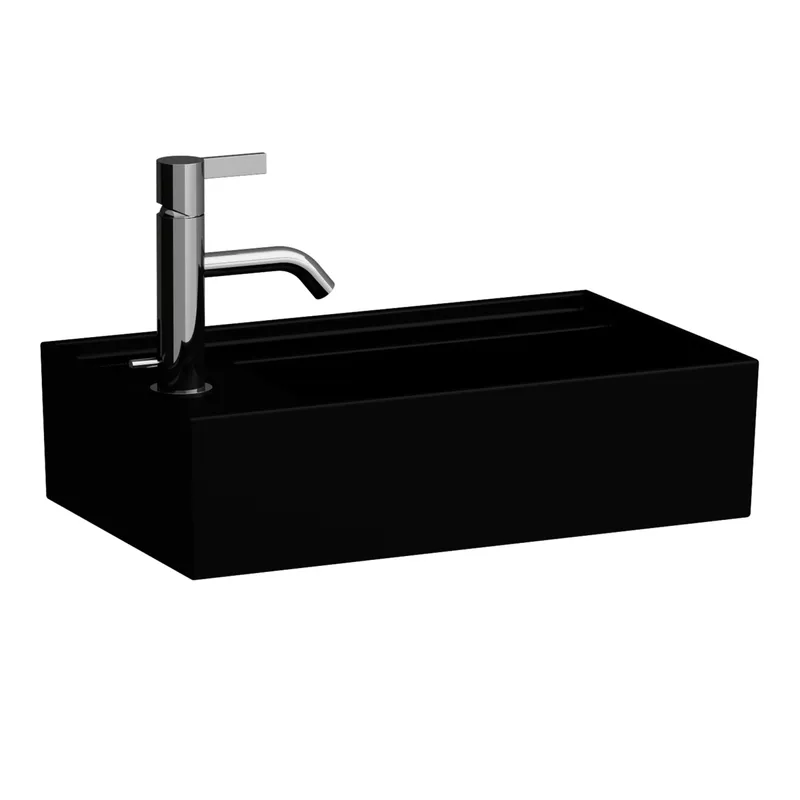 HWB K-LAUFEN 280x460x150 asym. 1 Hahnloch ohne Überlauf m. Arm-bank links schw ma.