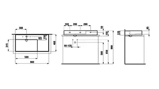 Aufsatz-Waschtisch K-LAUFEN 460x900x150 ohne Hahnloch ohne Überlauf versteckter Abl. Ablg. rechts we – Bild 2
