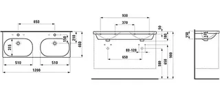 Laufen DWT LUA 460x1200x180 1 Hahnloch mit Überlauf weiß – Bild 2