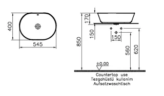 VitrA Aufsatzschale Geo oval 545 x 400 mm geschliffen Überlaufloch Edelweiß – Bild 2