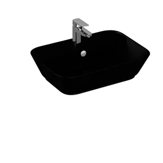 VitrA Aufsatzwaschtisch Geo eckig 595x425mm geschliffen Hahnloch Überl. Schwarz Matt