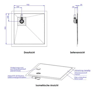 SD barr-frei Dusche Mineral 001 Round 900x900 mm, Abkant. 20 mm,Ablaufpos. 230 – Bild 2