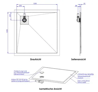 SD barr-frei Dusche Mineral 001 Round 1200x1200 mm, Abkant. 30 mm, Ablaufpos. – Bild 2
