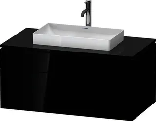DU Konsolen-WTU wh. L-Cube 550x1000x482m m Schwarz Hochglanz 1 Ausz. 1 Schubk.