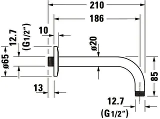 Duravit Brausearm L 210mm, Wandmontage Rosette Rund, Chrom HG – Bild 5
