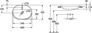 Villeroy & Boch EinbWT Architectura 600x450mm ov 1HL. m ÜL Unterseite nicht glasiert weAlpinc+ – Bild 4
