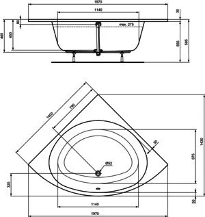 Ideal Standard Eck-Badewanne i.life 1400x1400x450mm Weiß – Bild 5