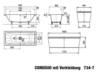 Kaldewei Badewanne CONODUO freistehend Mod.734-7,1900 x900mm,alpinweiß,VKT alpwe – Bild 2