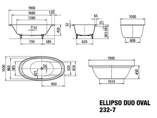 Kaldewei Badewanne ELLIPSO DUO OVAL freistehend Mod. 232-7,1900x1000mm,sm100,VKT sm100 – Bild 3