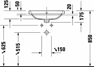einbau-Waschtisch 550mm Duravit No.1 weiß, mit ÜL, mit HLB – Bild 3