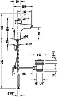 Duravit No.1 Einhebel-Waschtisch-Mischer S mit Zugstange, Chrom HG – Bild 3