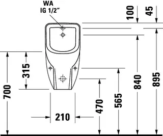 Urinal Duravit No. 1,565mm,rimmless weiß hgl., Zulauf v. Hinten – Bild 3