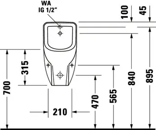Urinal Duravit No. 1,565mm,rimmless weiß hgl., Zulauf v. Hinten – Bild 5