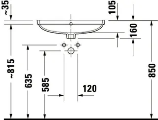 Einbau-Waschtisch 550 mm, Duravit No.1 weiß Eb.v.unten m. ÜLo.HLB – Bild 3