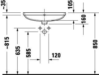Einbau-Waschtisch 550 mm, Duravit No.1 weiß Eb.v.unten m. ÜLo.HLB – Bild 4