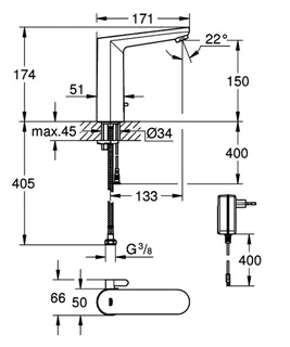 GROHE Waschtisch-IR-Elektronik Eurosmart CE 36421_1 L-Size Mischung 230V chrom – Bild 5