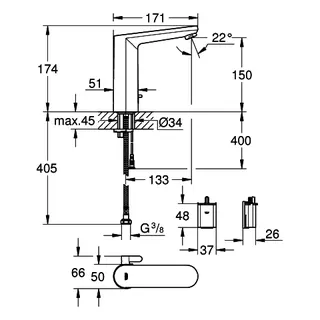 GROHE Waschtisch-IR-Elektronik Eurosmart CE 36422_1 L-Size Mischung 6V chrom – Bild 5