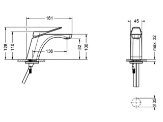 Waschtisch 1-Hand Batterie, o. Exz. Höhe 128mm, Serie ELEVEN, LIm – Bild 2
