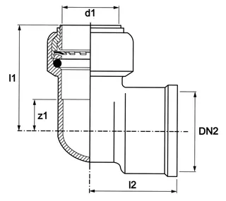 AIPS VSH Tectite Classic Winkel m. IG d28xRp1 (DN25) I/I 90Gr MS EPDM – Bild 2