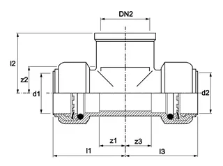 AIPS VSH Tectite 316 Kupfer T-Stück IG d22xRp3/4 (DN20)x22 I/I/I VA EPDM – Bild 2