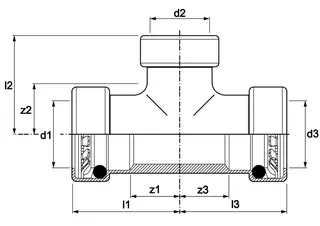 AIPS VSH Tectite Sprint Red-T-Stück d22x15x22 I/I/I Cu EPDM – Bild 2