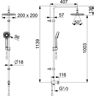 Kopfbrause-Set HANSABASICJET Style 4438 3-strahlig Ausld. 407 mm chr – Bild 2
