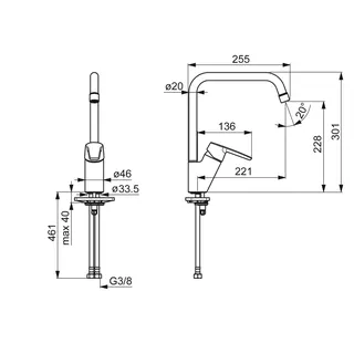 EHM Küchenarm. HANSAPOLO ECO 5270 Ausld. 221 mm DN15 chr 6 L/min – Bild 2