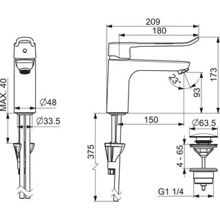 EHM Waschtisch-Batt. HANSACLINICA 4522 CU-Rohr Bügelh. Bed.he. lang Ausld. 150 – Bild 2
