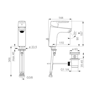 EHM Waschtisch-Batt. HANSAPOLO ECO 5150 Zugst.Ablgarn. Ausld. 110 mm 3,4 L/min – Bild 3